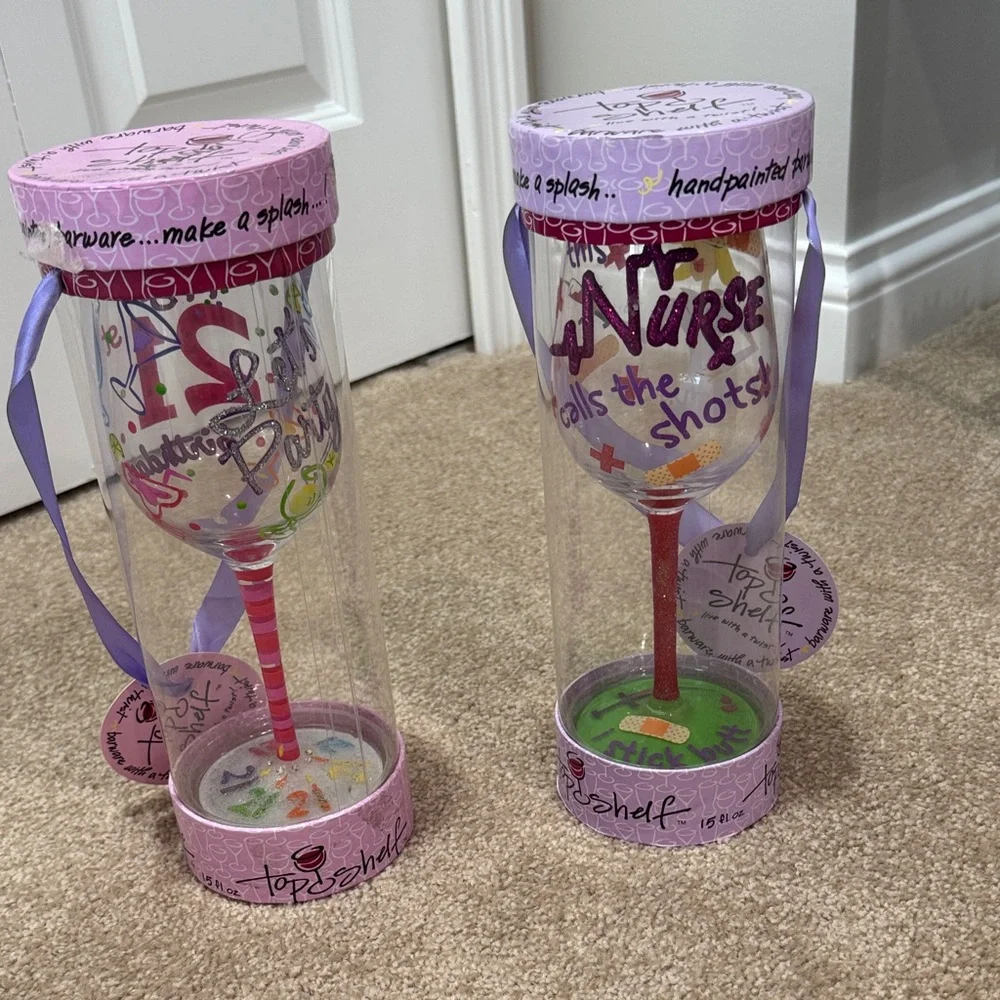 21st Birthday Wine Glass with Pink Accents/ and Nurse wine glass! New in box!